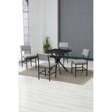 Dubai Modeli Kare Mutfak Masa Sandalye Takımı 4 Sandalye 1 Siyah Mermer Desen Masa 70X70 Keten Kumaş - Gri - 70x70 cm