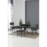 Dubai Modeli Yuvarlak Mutfak Masa Sandalye Takımı 4 Sandalye 1 Siyah Mermer Desen Masa 90X90 Keten Kumaş - Antrasit - 70x70 cm