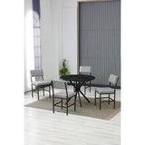 Dubai Modeli Yuvarlak Mutfak Masa Sandalye Takımı 4 Sandalye 1 Siyah Mermer Desen Masa 90X90 Keten Kumaş - Gri - 70x70 cm