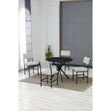 Dubai Modeli Yuvarlak Mutfak Masa Sandalye Takımı 4 Sandalye 1 Siyah Mermer Desen Masa 90X90 Keten Kumaş - Krem - 70x70 cm