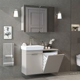 Dubai Sepetli Mdflam Banyo Dolabı, Lavabolu Banyo Alt Dolabı + Aynalı Banyo Üst Dolabı Takımı Kumtaşı