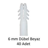 Dübel, 6 mm Beyaz Dübel, 40 Adet
