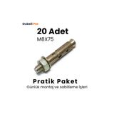 Dubell Pro Gömlekli Çelik Dübel M8x75 (20 Adet) - Pratik Paket Günlük Montaj ve Sabitleme İşleri