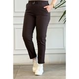 Duble Paça Beli Lastikli Pantolon - Koyu Kahverengi - M