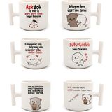 Duble Türk Kahvesi Fincanı & Espresso Komik Motto 6'lı T Kulp 200 ml 6 Parça - 300 cc