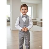 Dublino Kids Erkek Çocuk Smokin Takım Elbise Yelekli Papyonlu - 16 Yaş - Gri