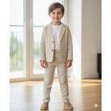 Dublino Kids Erkek Çocuk Takım Elbise (Ceket, Tişört ve Ipli Pantolon) Krem - 11 Yaş