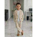 Dublino Kids Erkek Çocuk Takım Elbise (Ceket, Tişört ve Ipli Pantolon) Krem - 4 Yaş