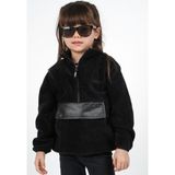 Dublino Kids Kız Çocuk Polar Dik Yaka Yarı Fermuarlı Sweatshirt Hırka Ceket - Siyah - 10 Yaş