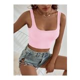 DUBU BUTİK Askılı Fitilli Crop Top Bluz - Pembe