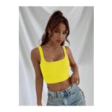 DUBU BUTİK Askılı Fitilli Crop Top Bluz - Sarı