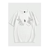 DUBU BUTİK Erkek El Baskı Oversize Beyaz Baskılı T-shirt - Bisiklet Yaka Kısa Kol Rahat Kalıp Tişört