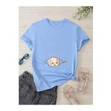 DUBU BUTİK Hamile Gebe T-shirt Bebek Fermuar Baskılı - Bebe Mavisi Bisiklet Yaka Oversize Tişört