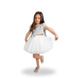 DUCA KIDS Parıltılı Pullu Crop Ve Kabarık Tütü Etek Ikili Takım Beyaz-Gümüş 3 Yaş