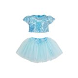 DUCA KIDS Parıltılı Pullu Crop Ve Kabarık Tütü Etek Ikili Takım Turkuaz 4 Yaş