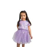 DUCA KIDS Parıltılı Pullu Crop Ve Yıldız Baskılı Tütü Etek Ikili Takım Mor 5 Yaş