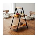 Duca Store 2 Katlı Akasya Ahşap Sunum Standı - Silikon Kaplamalı Siyah Metal Gövdeli Meyvelik Kurabiyelik Kahve Köşesi ve Mutfak Banyo Düzenleyici Organizer (16 x 26.5 x 34 Cm)