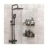 Duca Store 2'li Set Siyah Yapışkanlı Banyo Duş Rafı - 27X12 cm Matkapsız Montaj Şampuanlık ve Mutfak Baharatlık Organizeri