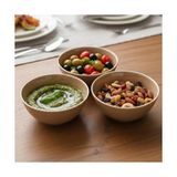 Duca Store 3'lü Karamel Kahve Seramik Kase Seti, Özel Çatlak Dokulu (Crackle) Tasarım Çerezlik ve Sosluk, Modern Kahvaltılık Sunum Kasesi, Derin ve Şık Meze Tabağı Takımı (Bej/kahve) - 0,5 x 7 cm