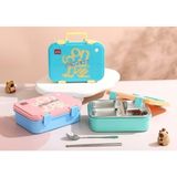Duca Store Beslenme Kutusu Paslanmaz Çelik - 700 ml 3 Bölmeli Taşıma Kulplu Çocuk Beslenme Kabı (Mavi) - 0,5 x 7 cm