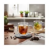 Duca Store Çift Cidarlı (Double Wall) Kulplu Cam Kupa - 250 ml Isıya Dayanıklı Borosilikat Çay ve Kahve Kupası - El Yakmayan Modern Tasarım Mug - 0 - Siyah