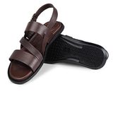 Ducavelli Roma Hakiki Deri Erkek Sandalet, Hakiki Deri Sandalet, Ortopedik Taban Sandalet, Hafif Deri Terlik - 46 - Kahverengi