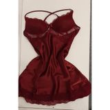 Duchesse 137 Kadın Pijama Takımı, Dantelli Saten, Bordo, S Beden