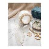 DUCK HOBY Fırfırlı Tül Organze Kurdele Simli Krem 2 Mt (7cm x 2mt), Çiçek Malzemesi, Gelin Buketi, Bohça Misi