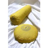 Duck Kumaş Mandala Baskılı Bolster & Meditasyon Minderi - İkili Set (Sarı)