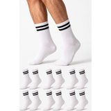 Ducks Socks Erkek 6 Çift Dikişsiz Spor Çorap Kolej Pamuklu Çizgili Uzun Konç - 40 - 44 - Beyaz