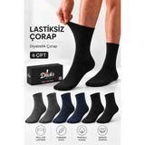 Ducks Socks Erkek 6'lı Pamuklu Kutulu Lastiksiz Çorap Diyabetik Dostu Dikişsiz Esnek Uzun Konç Sıkmayan Çorap - 41 - 44 - Füme - Lacivert - Siyah