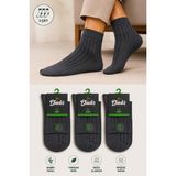 Ducks Socks Erkek Bambu Dikişsiz Kısa Konç Erkek Çorap 3'lü Yıkamalı Derbili Çizgili Çorap - Füme