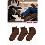 Ducks Socks Erkek Kahverengi Lastiksiz Seyahat Çorabı 3’lü Paket Dikişsiz/Premium/Pamuk/Kısa Yolculuk Çorabı