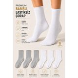 Ducks Socks Kadın 6'lı Bambu Lastiksiz Çorap Diyabetik Dostu Dikişsiz Iz Bırakmaz Uzun Konç Sıkmayan Çorap - 36 - 40 - Beyaz - Gri