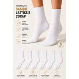 Ducks Socks Kadın 6'lı Bambu Lastiksiz Çorap Diyabetik Dostu Dikişsiz Iz Bırakmaz Uzun Konç Sıkmayan Çorap - 36 - 40 - Beyaz