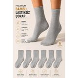 Ducks Socks Kadın 6'lı Bambu Lastiksiz Çorap Diyabetik Dostu Dikişsiz Iz Bırakmaz Uzun Konç Sıkmayan Çorap - 36 - 40 - Gri