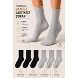 Ducks Socks Kadın 6'lı Bambu Lastiksiz Çorap Diyabetik Dostu Dikişsiz Iz Bırakmaz Uzun Konç Sıkmayan Çorap - 36 - 40 - Siyah - Gri