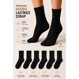 Ducks Socks Kadın 6'lı Bambu Lastiksiz Çorap Diyabetik Dostu Dikişsiz Iz Bırakmaz Uzun Konç Sıkmayan Çorap - 36 - 40 - Siyah