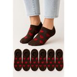 Ducks Socks Kadın Dikişsiz Soft Pamuk Kalp Desenli 6'lı Sneakers Çorap - 36 - 40 - Kahverengi