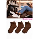 Ducks Socks Kadın Kahverengi Lastiksiz Seyahat Çorabı 3’lü Paket Dikişsiz/Premium/Pamuk/Kısa/ Yolculuk Çorabı