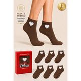 Ducks Socks Kadın Kalp Desenli Patik Çorap Kutulu Pamuklu 6'lı Dikişsiz Hediye Kutulu Çorap - 36 - 40 - Kahverengi