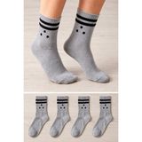 Ducks Socks Kadın Pamuklu Dikişsiz Çorap 4'lü Uzun Konç Kolej Çorap - 36 - 40 - Gri