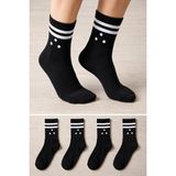 Ducks Socks Kadın Pamuklu Dikişsiz Çorap 4'lü Uzun Konç Kolej Çorap - 36 - 40 - Siyah