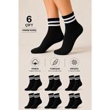 Ducks Socks Kadın Pamuklu Dikişsiz Kolej Çorap 6'lı Yarım Konç Günlük Çorap - 36 - 40 - Siyah