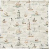 Duckyboo Little Mariner Desenli Krem Rengi 4 Kat Müslin Bebek Örtüsü 100 x 110 cm - Standart