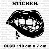 Dudak Wampir Kadin 2 Adet Sticker - Araba Motosiklet Kask Buzdolabi Cam Otomobil Atv Laptop Tablet Duvar Stickeri