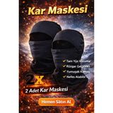 Dudaktan Kalbe 2 Adet Kar Termal Maskesi Rüzgar Geçirmez Full Likralı Termal Kumaş (Her Bedene Uygundur) - 0 - Siyah