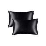 DUDAKTAN KALBE Ipek Saten Yastık Kılıfı Terletmez Kokusuz Siyah 2 Adet 50x70 Cm