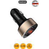 Dudao R1S 20W Süper Hızlı Araç Şarj Cihazı | Çift USB Çıkışlı (3.4A Max), Akıllı Akım Yönetimi, Aynı Anda 2 Cihazı Şarj Eder - Siyah
