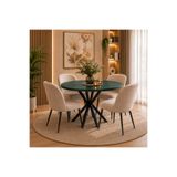 DUDECOR Modern Yuvarlak 90 cm Yemek Masası-Mutfak Masası Petrol Yeşili MDF den Üretilmiştir. (Sandalyeler Temsilidir)